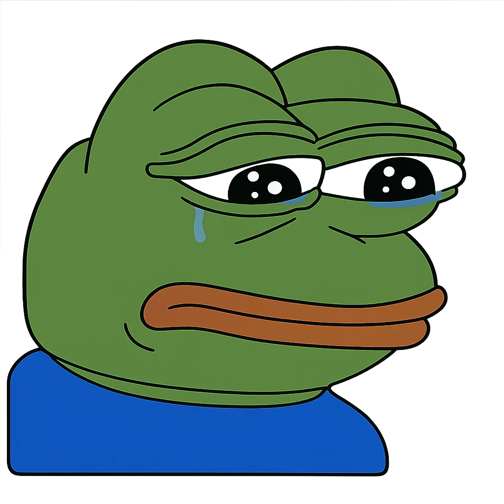 sad Пэпэ meme with teary eyes and a frown emoji