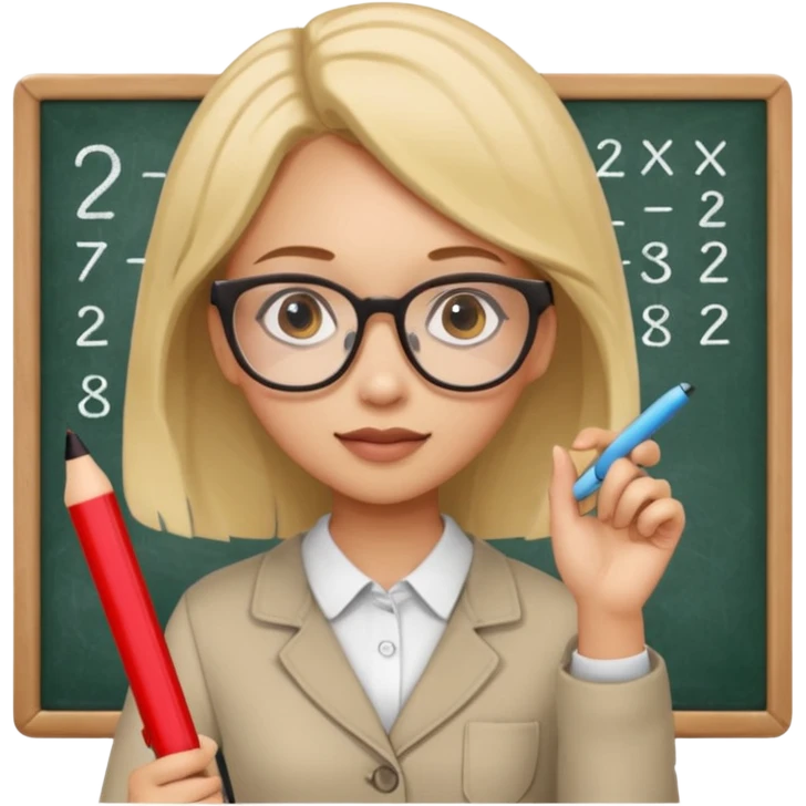 girl solving math problem on the board. emoji