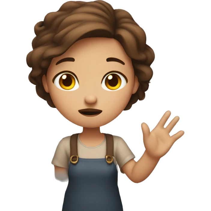 Brown haired girl shrugging with her hand up annoyed  emoji