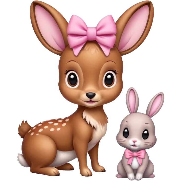 Bambi with pink bow with bunny emoji