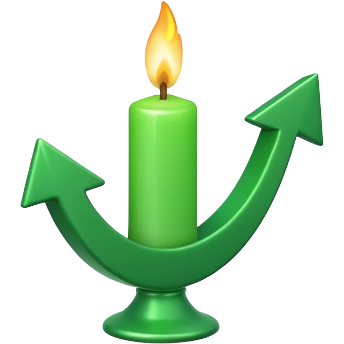 iOS-style 3D emoji: rising green candlestick chart with an upward-pointing arrow emoji