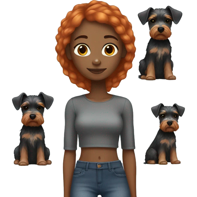 Black girl with ginger hair with mini schnauzer  emoji