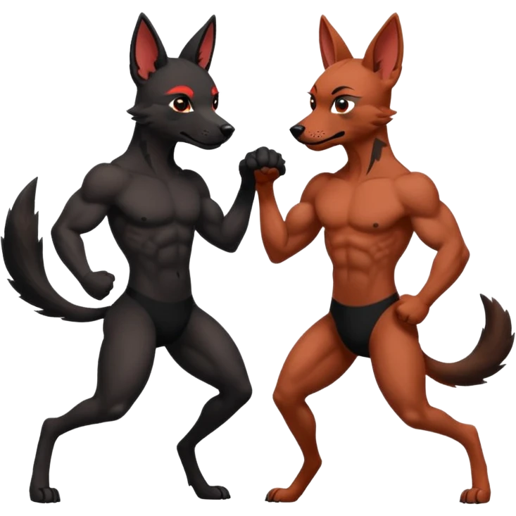 Anthro Muscular Xoloitzcuintle Dog playing with anthro muscular red wolf emoji