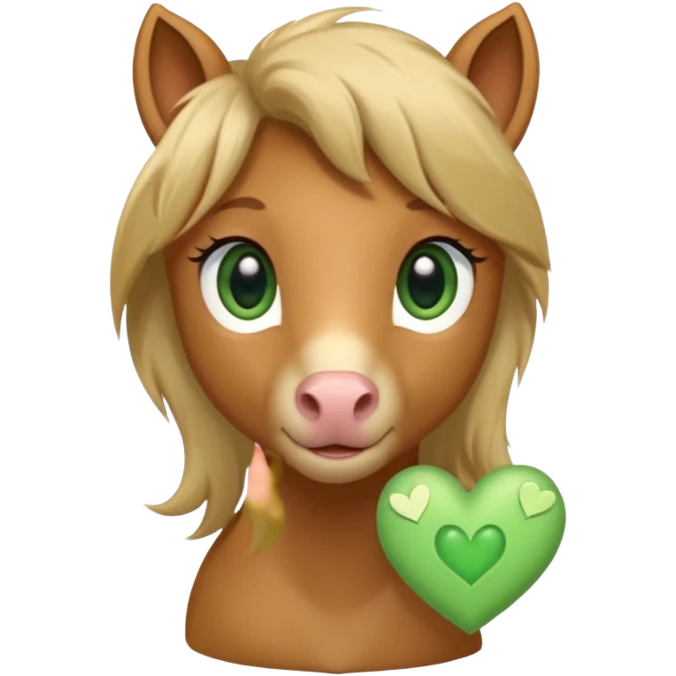 light brown pony with green eyes in love surrounded by heart emoji