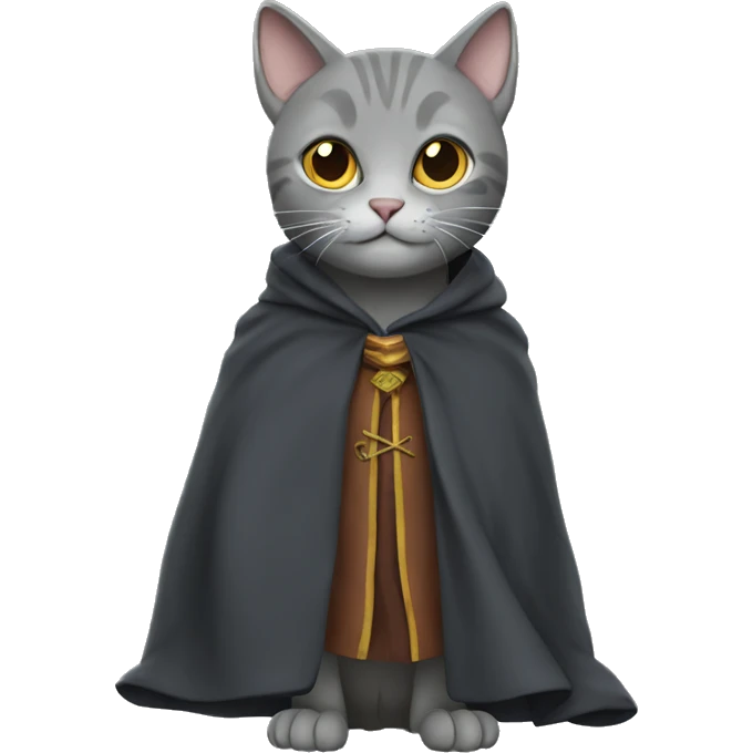 A grey cat wearing a Harry Potter cloak emoji