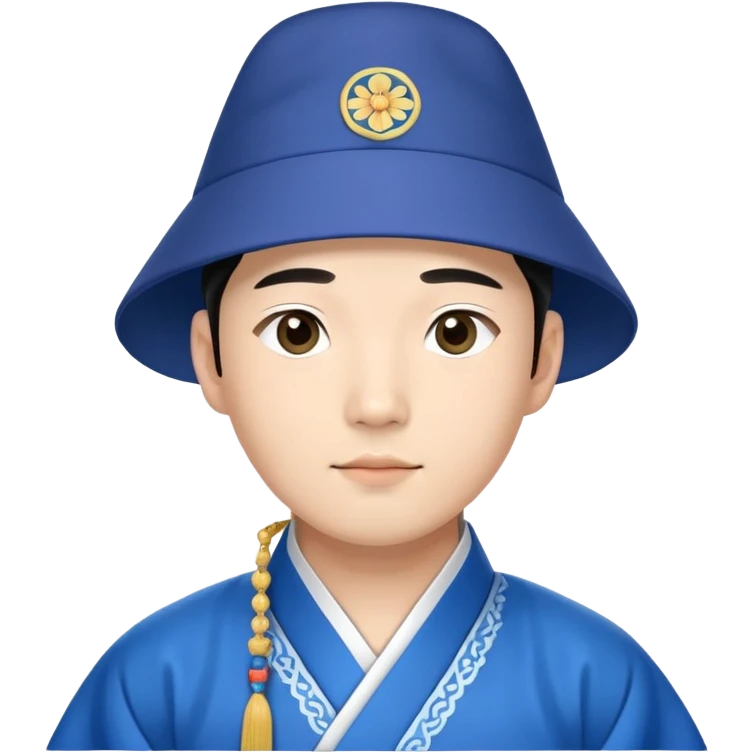 young man wearing a blue hanbok and traditional Korean Gat hat emoji
