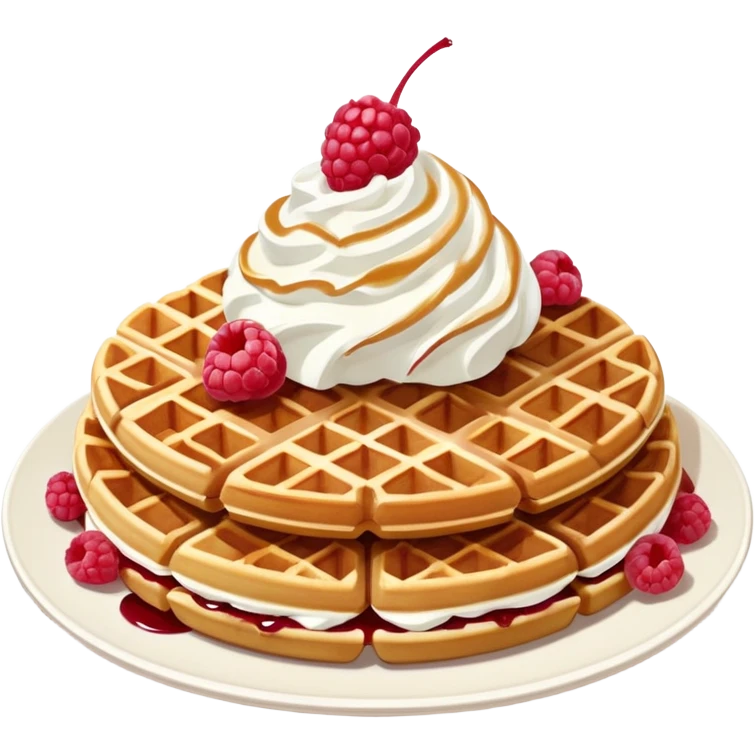 Raspberry and whip cream waffles on plate  emoji