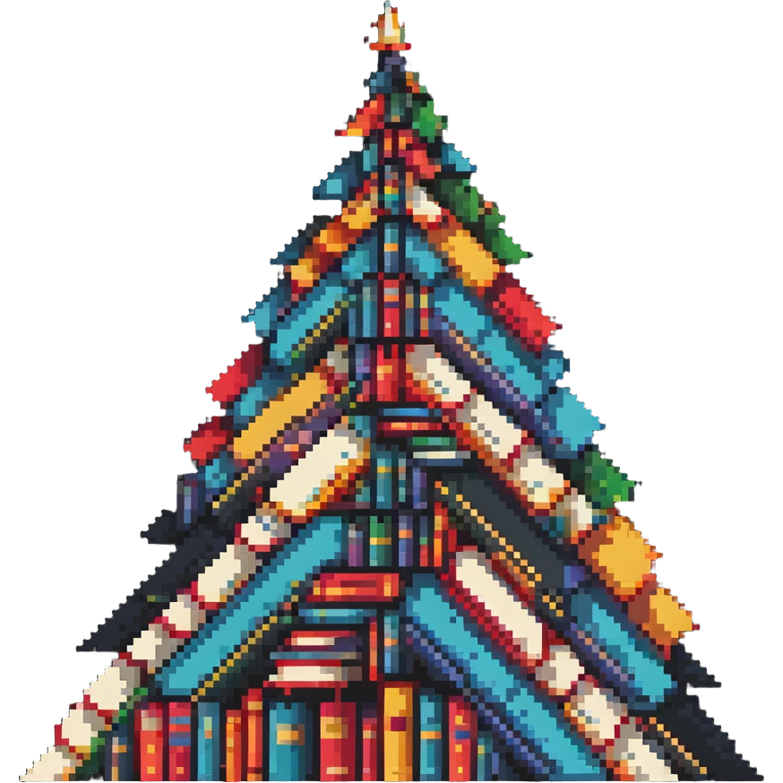A mountain peak made entirely of colorful stacked books reaching high emoji