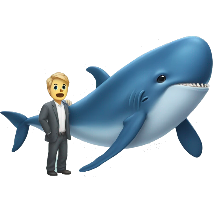 A blue whale holding a shark emoji
