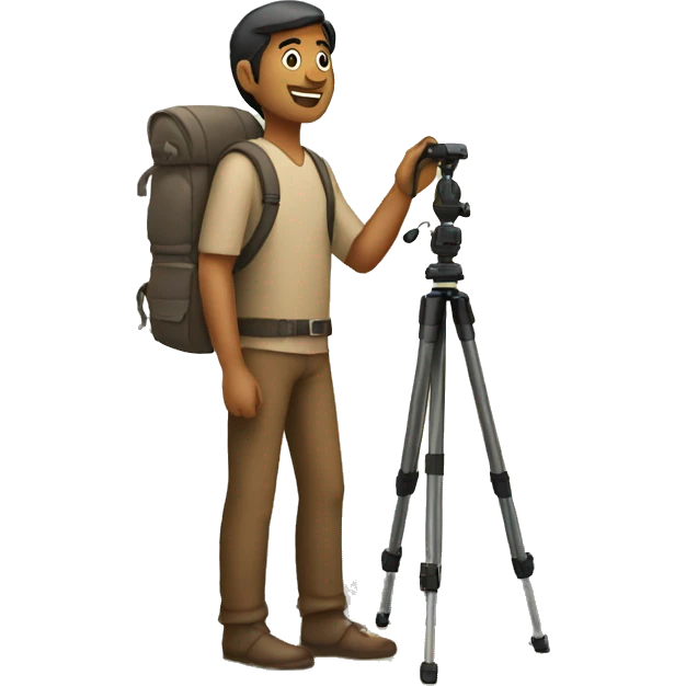 indian man holding tripod in front of hills emoji