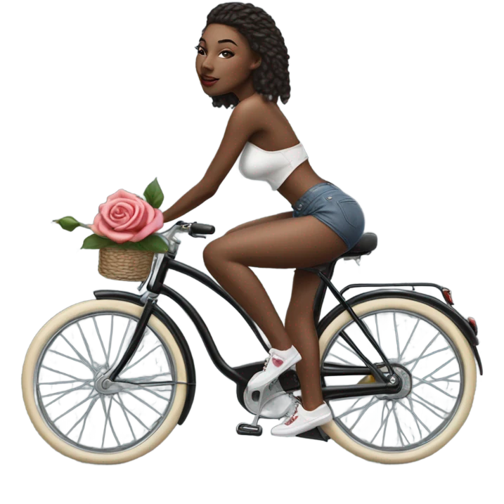 Hyper Realistic beautiful woman model with a small rose tattoo riding a bike emoji