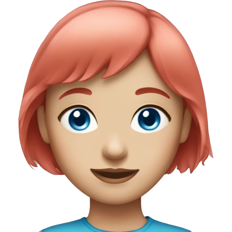 Girl with blue eyes and short red hair and pink bangs emoji