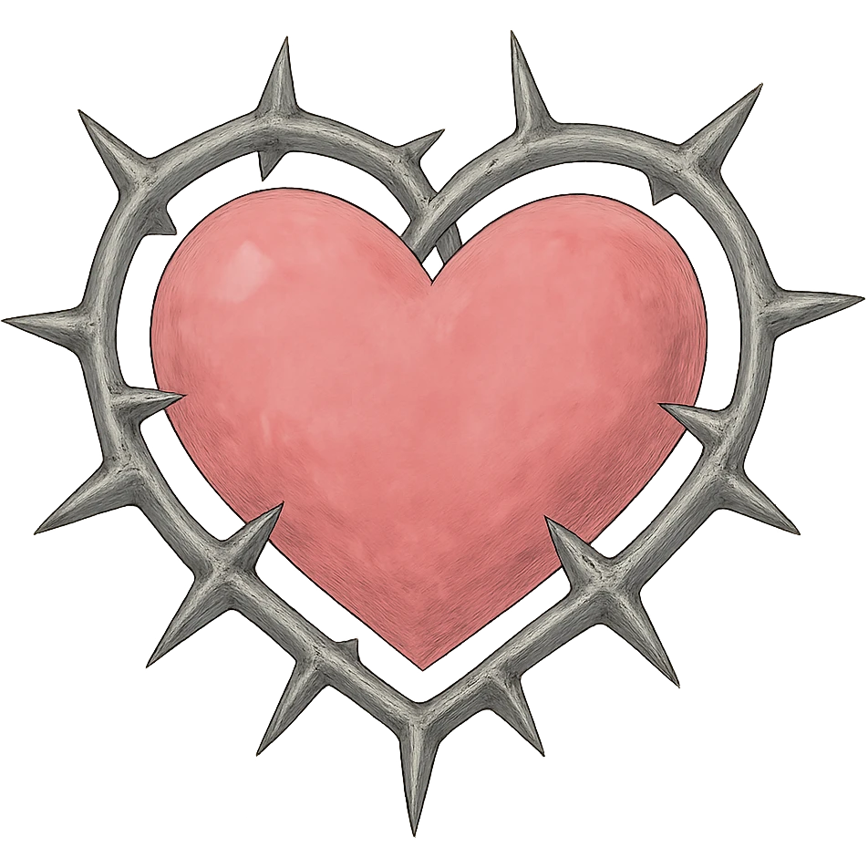 ghibli style pink heart with metal thorns emoji