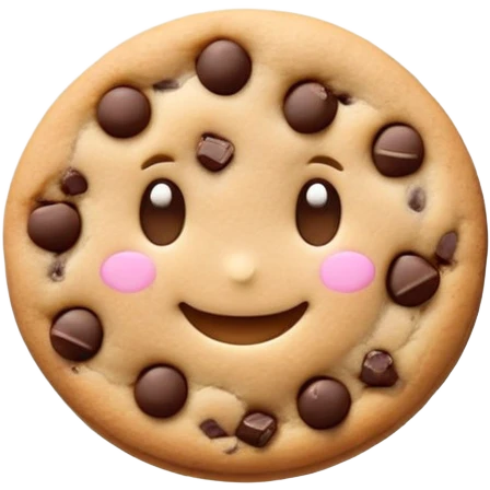 kawaii cookie with chocolate chips and a tiny smiling face emoji