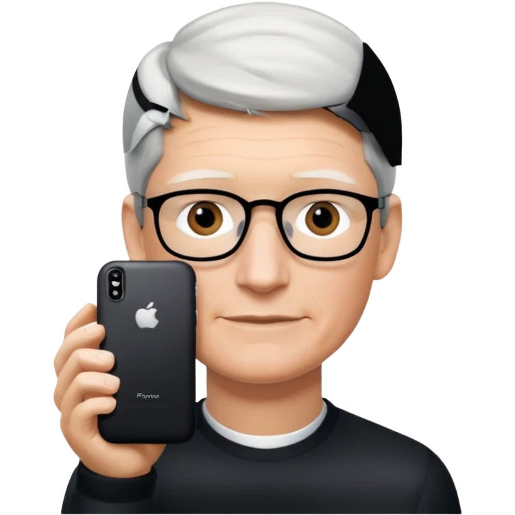 Tim Cook wiyh iphoine into his hands with one iphone the neweswt one emoji