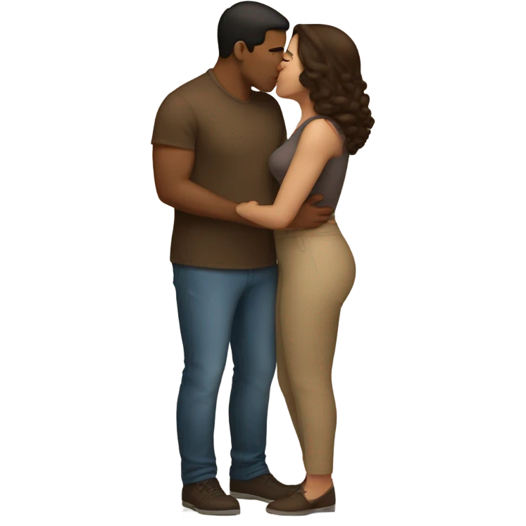 Thick brunette woman kissing lightbrown man  emoji