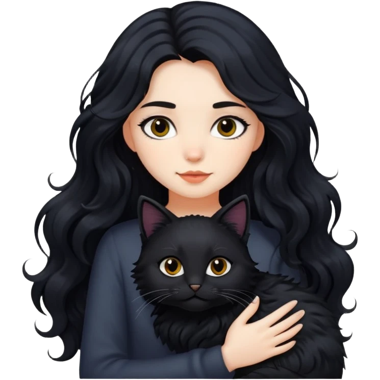 a girl with long wavy black hair and black furry cat emoji