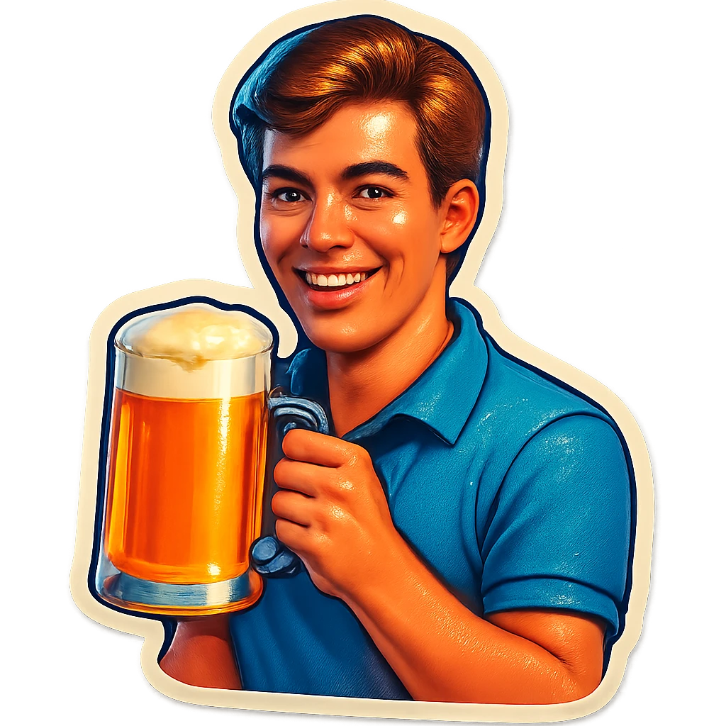A sticker of a male friend with a glass of beer emoji
