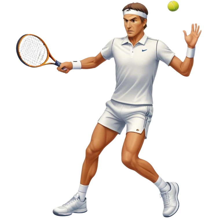 Cinematic Realistic portrait of Goran Ivanišević, depicted as an iconic tennis player in dynamic motion with detailed athletic gear and intense focus, illuminated by bold stadium lighting that accentuates his competitive spirit. emoji
