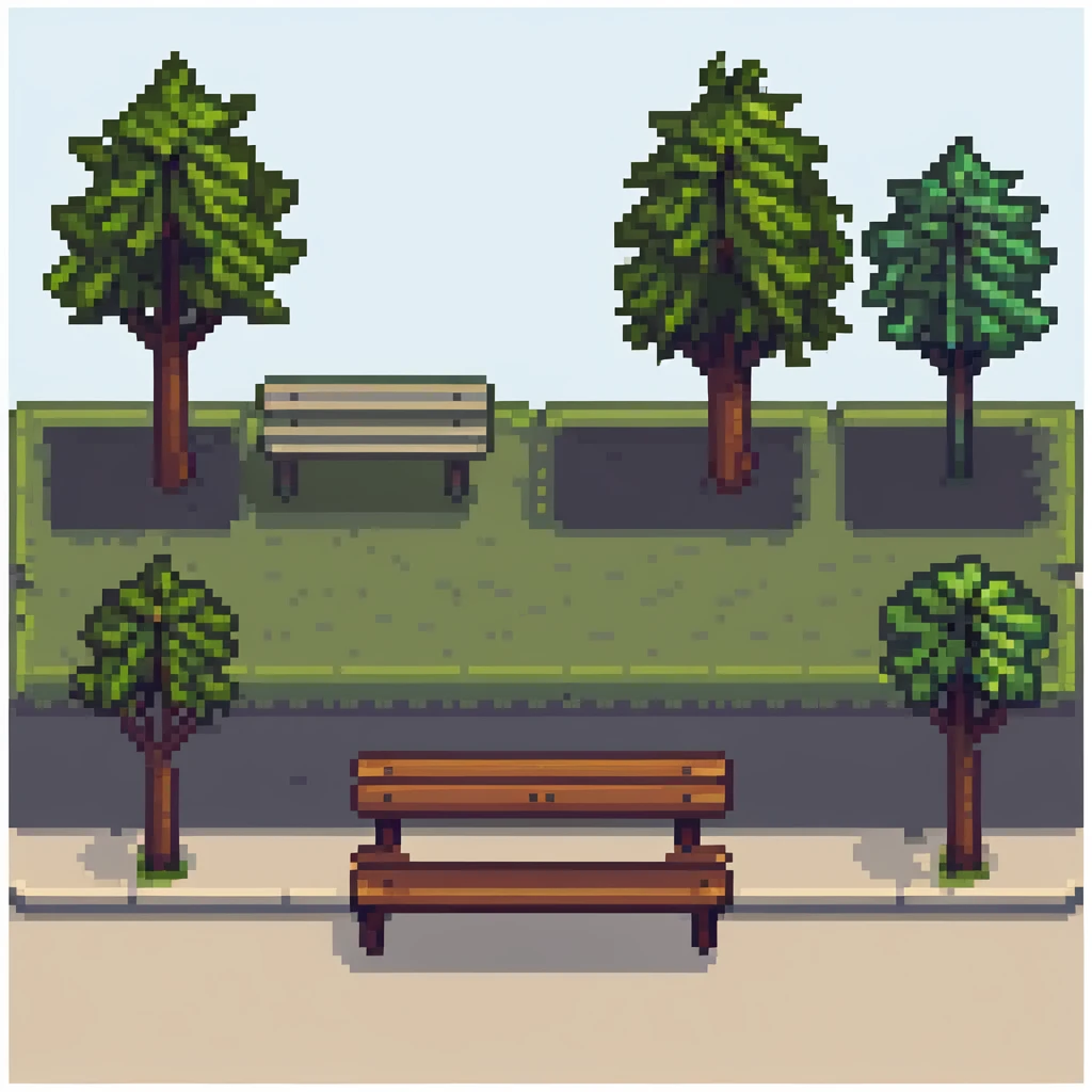 city park with trees and bench emoji