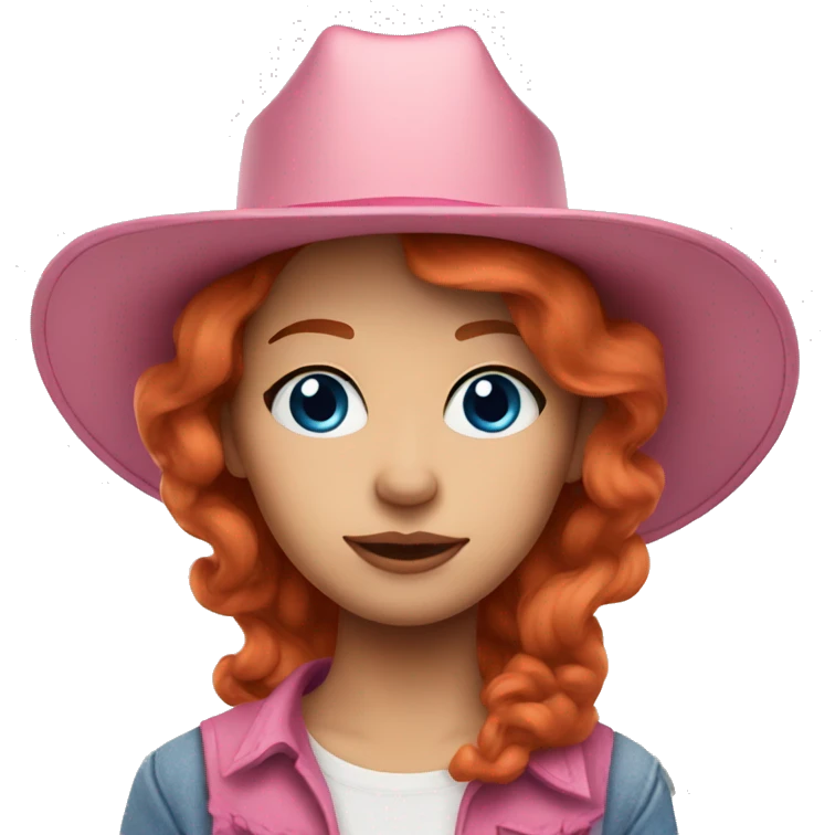 redhead wearing pink cowboy hat blue eyeshadow emoji