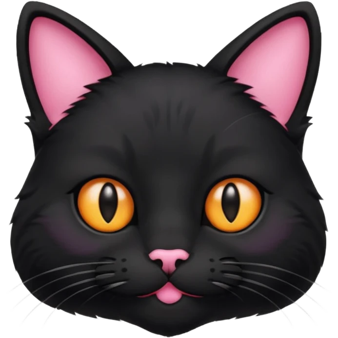 Black cat head with pink node on his ear emoji