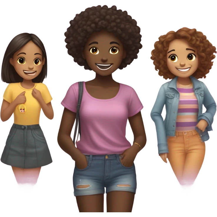Cute darkskin girl trying on outfits with her besties emoji