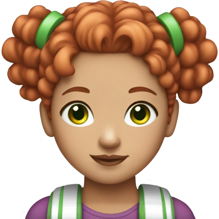 Redhead young girl with light skins green eyes and space buns emoji