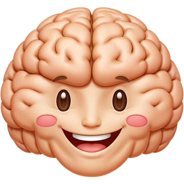 A happy, healthy brain with a smiling face, looking vibrant and energetic emoji