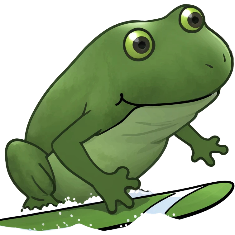 bufo frog surfing on a wave at the beach emoji
