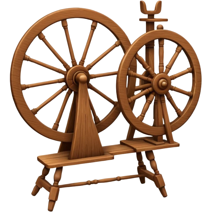 I want a traditional spinning wheel, with the wheel on the right or left and the flyer on the opposite. Shown from the side. emoji