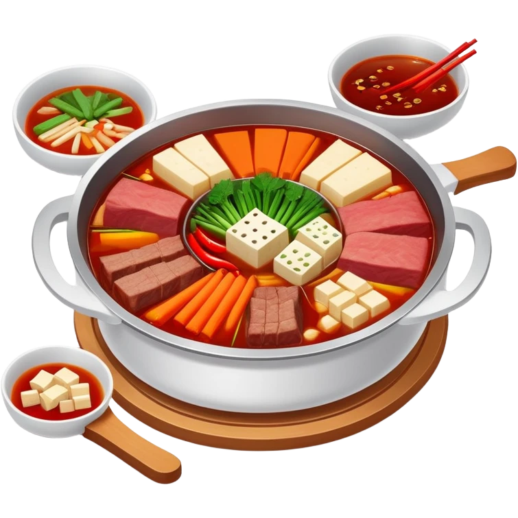 Chongqing Nine-grid Hot Pot with divided sections and spicy red broth, simplified emoji style with bold outlines and bright colors, cartoon style square Jiugongge Huoguo emoji