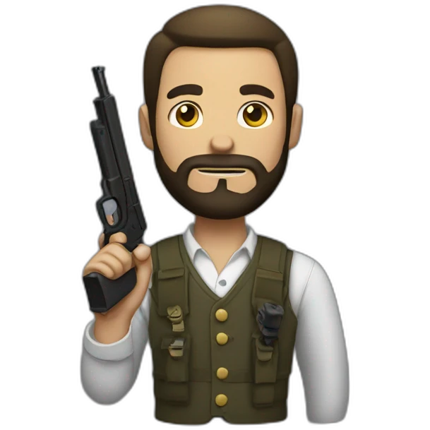 Bold man with a beard and a gun emoji