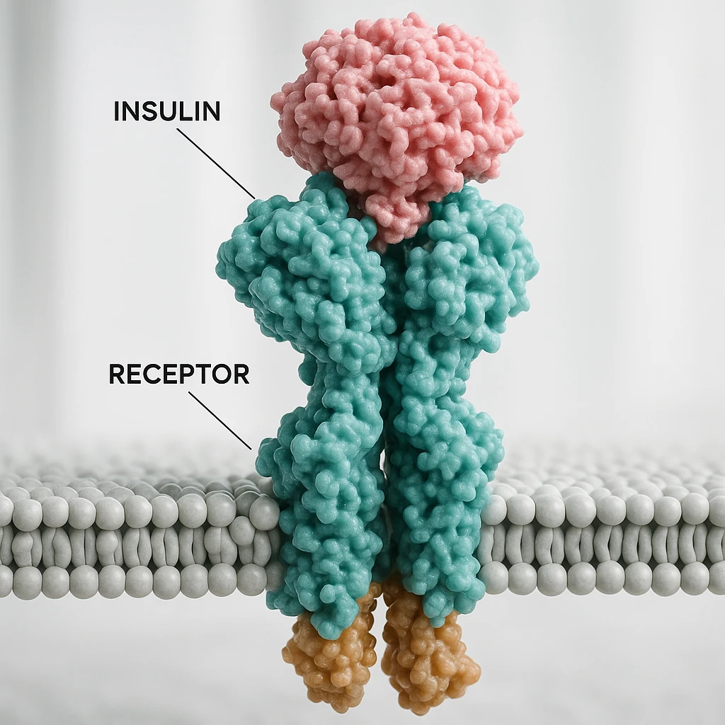 insulin binding to a receptor, hyper realistic 4K style, molecular details, clinical atmosphere, white background emoji