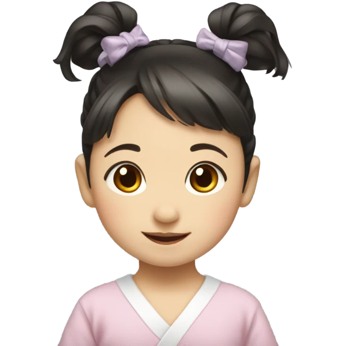Japanese baby girl with two ponytail dark hair smiling emoji