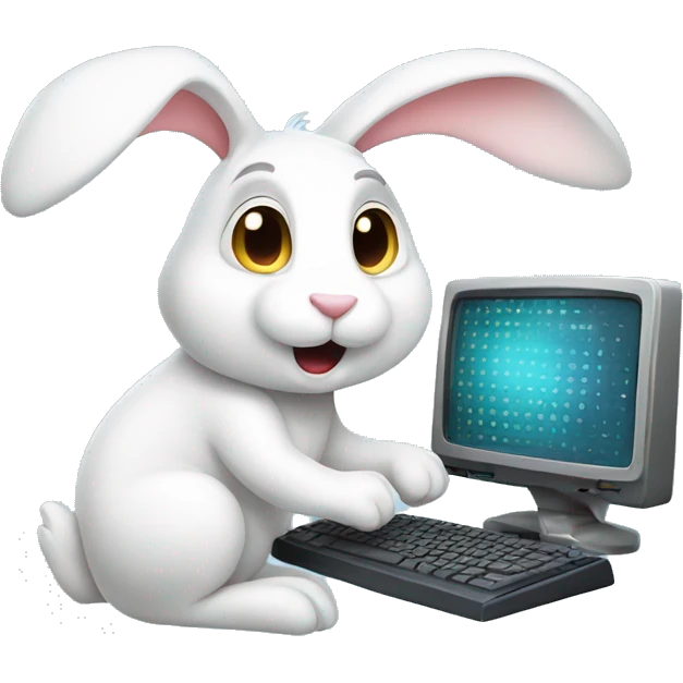 white rabbit playing computer emoji