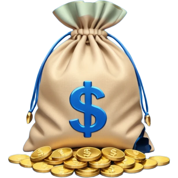 money bag on top of blue coins stack emoji