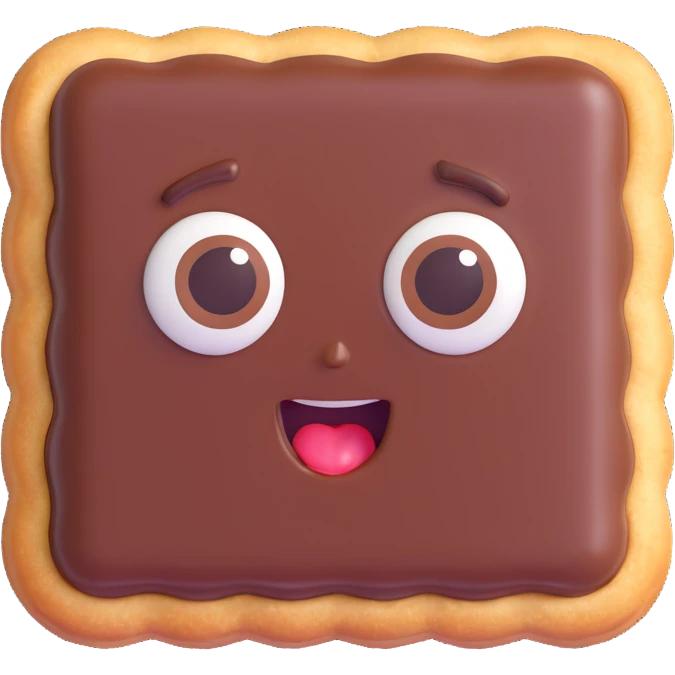 Rectangular chocolate mini pastry, slightly tilted, squished chocolate, crazy wide eyes, open mouth, text above: "ПАСТИЧКА", chibi style, Twitch emoji style, transparent background, colorful emoji