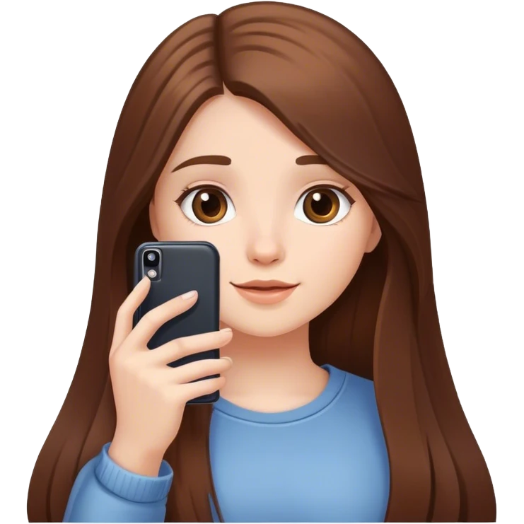 White cute girl with long brown hair take a picture with her phone emoji