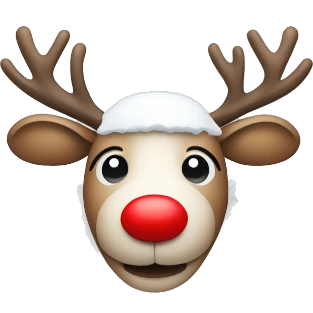 Reindeer with a circle red nose and snow on its head  emoji