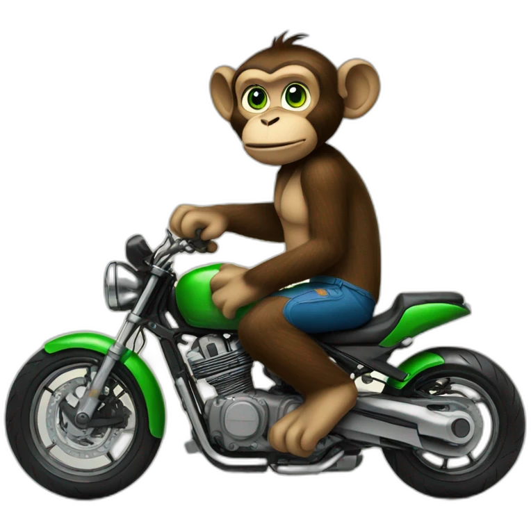 Big Monkey with green eyes on motorcycle  emoji