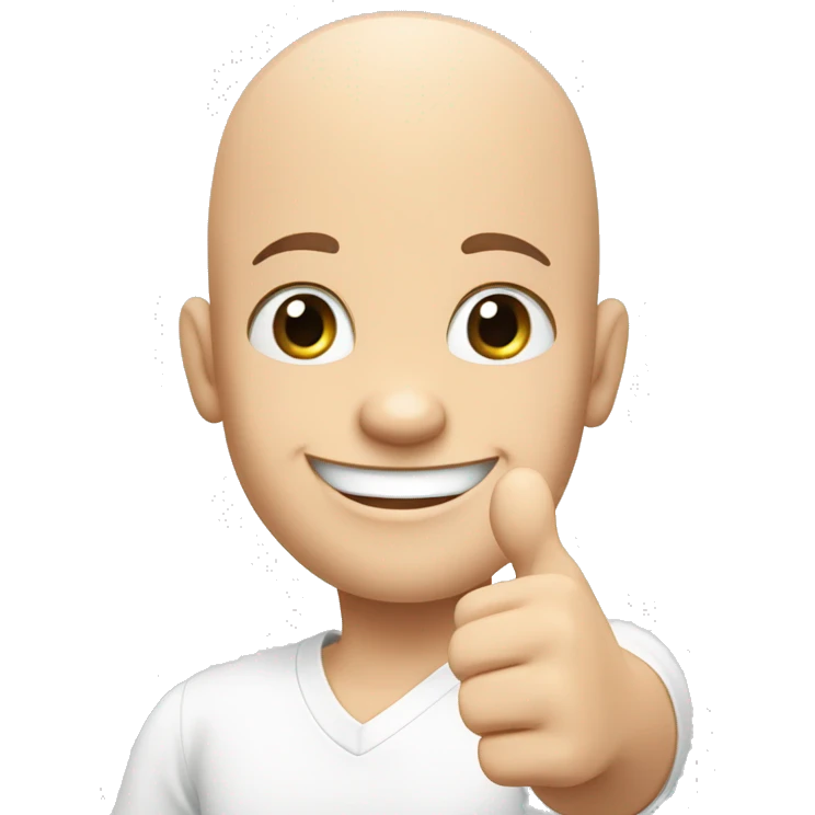 happy bald boy blue-eyed giving thumbs-up no white shirt, just the face and hand emoji