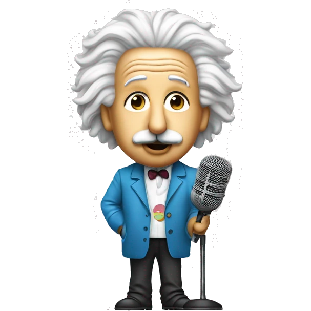 einstein in pop clother with mic emoji