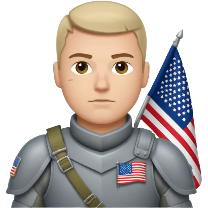 generate white full-armored american soldier with small usa flag on shoulder emoji