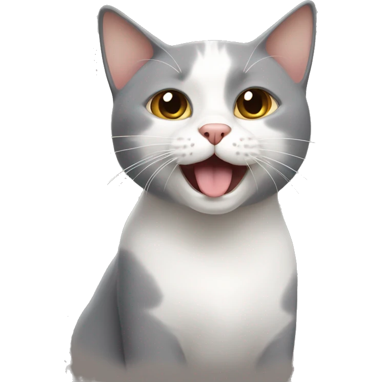 grey-white cat with brown face stocking out tongue emoji