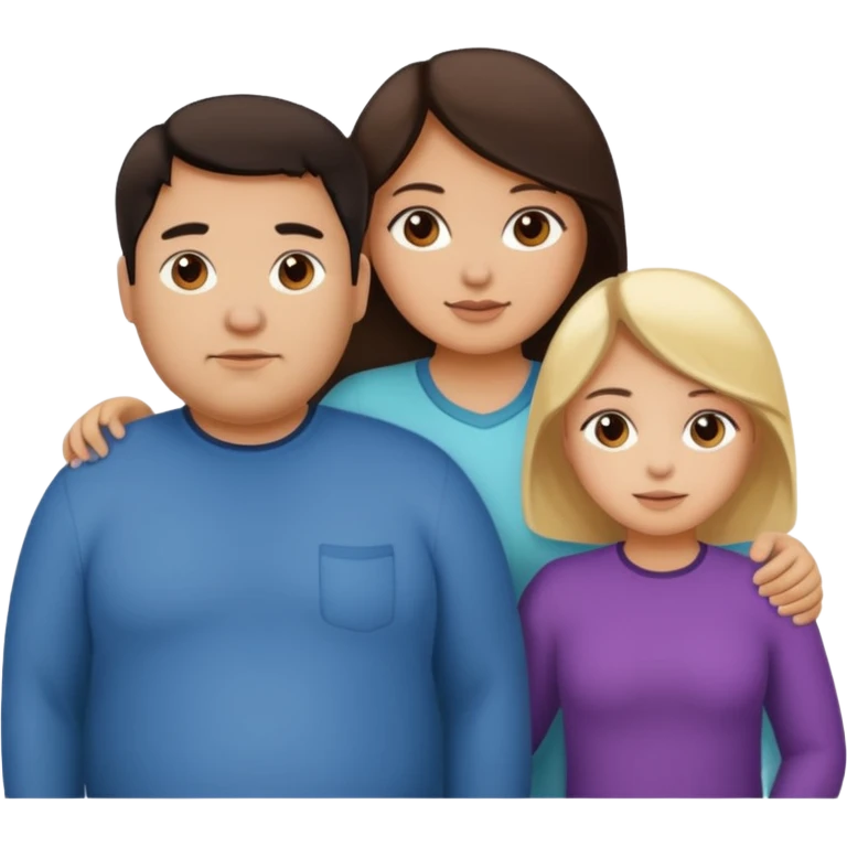 Familia de 4 personas : Hombre gordito,pelo oscuro, Mujer pelo cafe, hija 1 pelo mono , hija 2 pelo oscuro. emoji