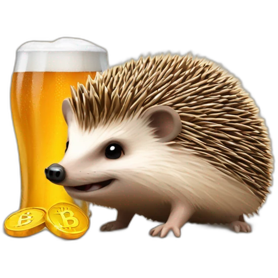 hedgehog drink beer pay in bitcoin emoji