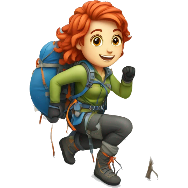 Female winter mountain climber red hair climbing with Greek flag Easter eggs emoji