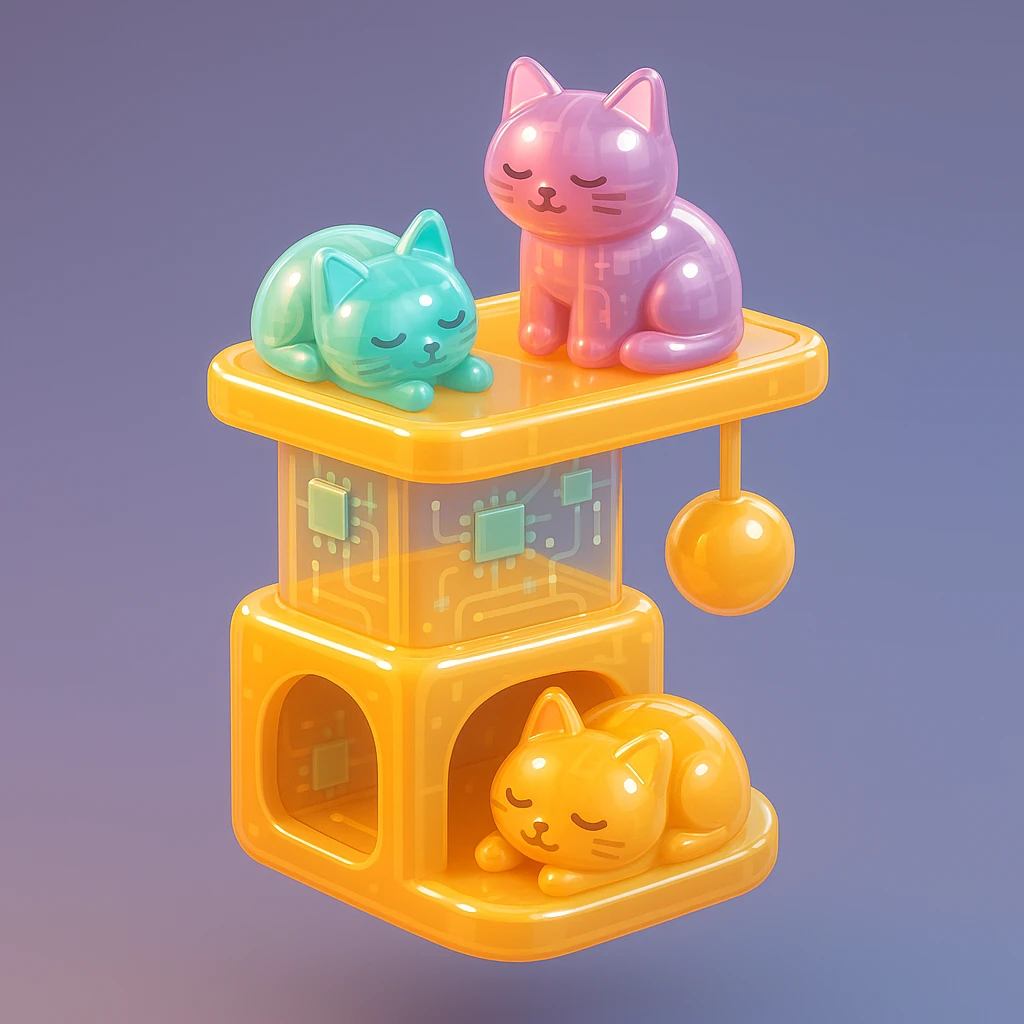 cats relaxing in a vertical playhouse emoji