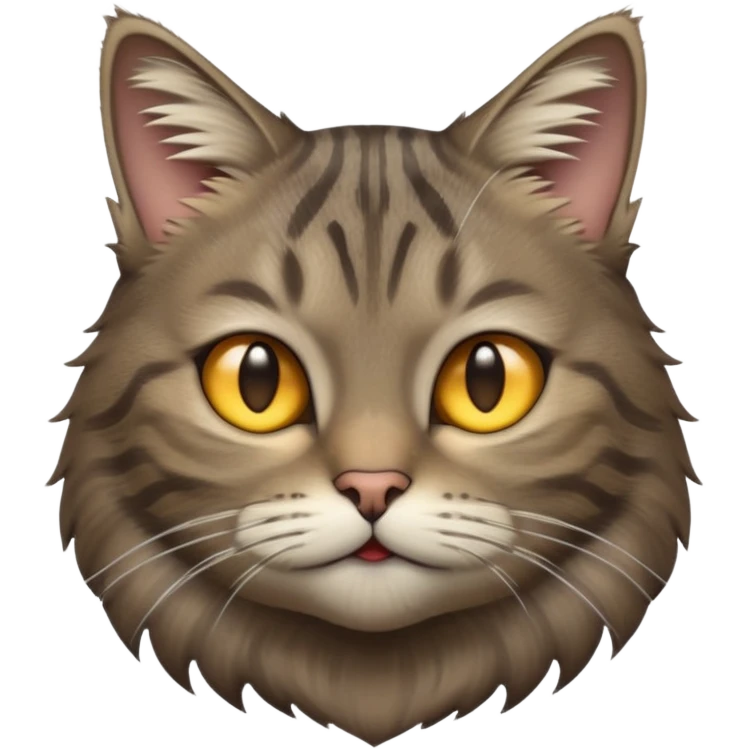 cinematic-[grey brown tabby cat]-realistic-emoji,-head-tilted-dramatically,-scruffy-[predominantly grey]-fur,-simplified-yet-realistic-focused-features,-highly-detailed,-glowing-with-an-almost-sarcastic-glow emoji